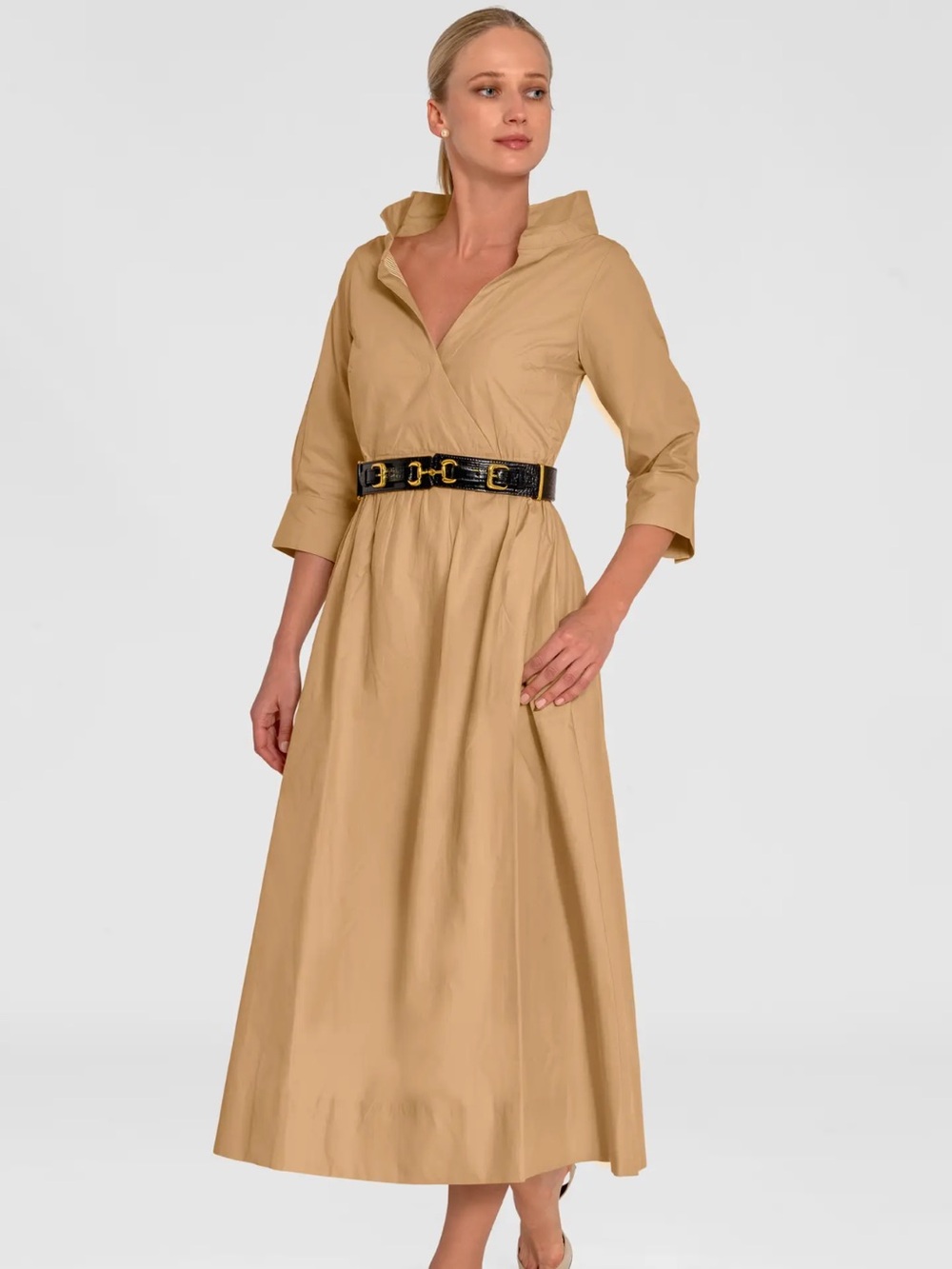 Gretchen Scott Tan Shirt-Collar Dress